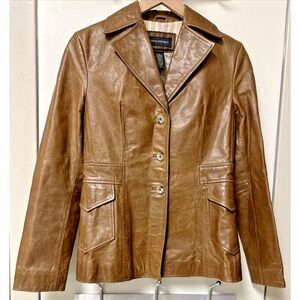 Banana Republic Brown Leather Blazer Jacket with Notched Lapel